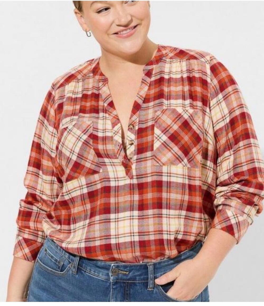 Torrid Harper Shirt Womens Size 1X NWT Tunic Pullover Plaid Fall Plus Curvy